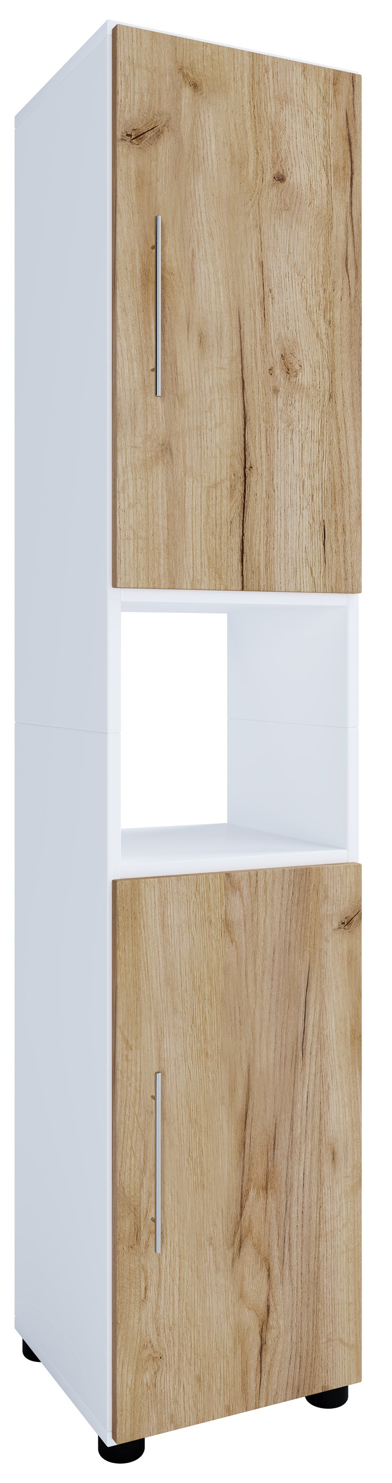 Flandu wysoka szafka łazienkowa 2 drzwi biały, dąbReplika .