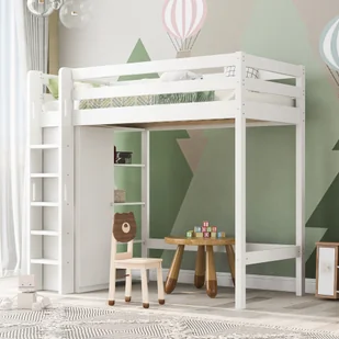 Flieks łóżko piętrowe loft 90x200cm z szafą i półkami, łóżko dziecięce łóżko młodzieżowe łóżko z litego drewna z zabezpieczeniem przed wypadnięciem i drabinką, białe - Łóżka dla dzieci i młodzieży - miniaturka - grafika 1