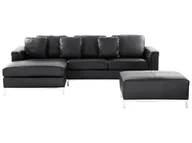 Narożniki - Beliani Sofa narożna P - skórzana czarna sofa z pufą kanapa OSLO - miniaturka - grafika 1