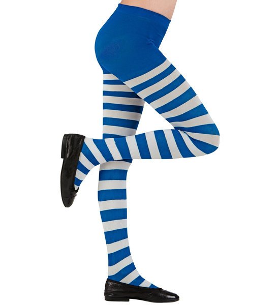 Rajstopy w paski biało-niebieskie dla dzieci-7-10