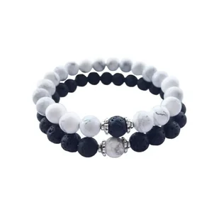 Biżuteria dla par - bransoletki z białego i czarnego kamienia naturalnego - Bransoletki - miniaturka - grafika 1