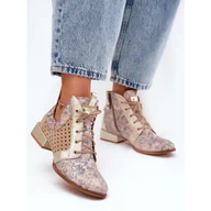 Botki damskie - Skórzane Botki Trzewiki Maciejka 05541-04 Beżowo-Złote beżowy - miniaturka - grafika 1