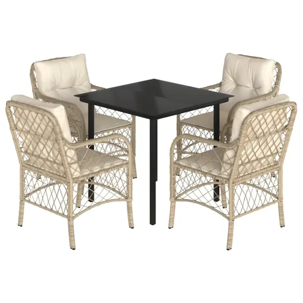 Zestaw mebli ogrodowych rattan PE 5 elementowy, czarny/beżowy, 80x80x74cm