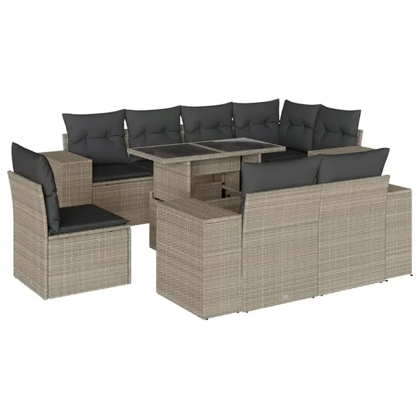 Zestaw Mebli Ogrodowych Rattan PE Jasnoszary, Stół Regulowany 100x55x44/7