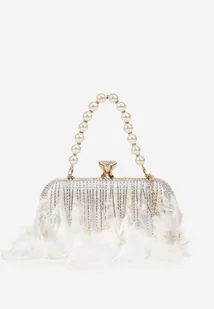 Srebrna Torebka Kopertówka Vices z Perłową Rączką Piórami i Łańcuszkiem Feselissa - Torebki damskie - miniaturka - grafika 1