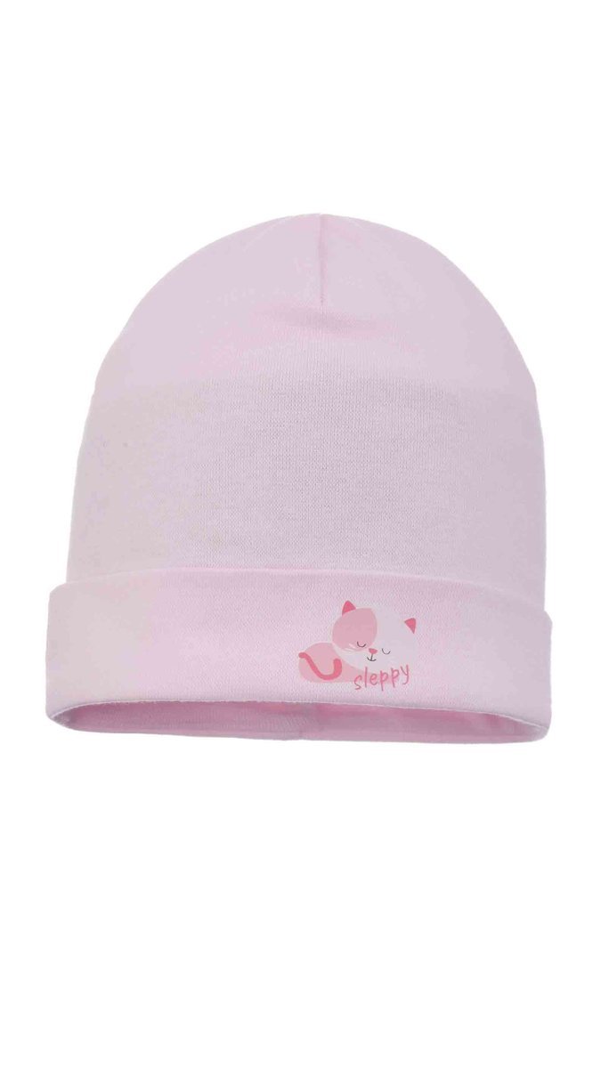 Dziewczęca czapka bawełniana kotek sleepy jasnoróżowa Ambra r.46/50