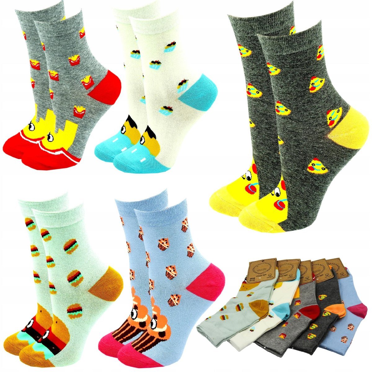 5 PAR SKARPETY DAMSKIE DŁUGIE SKARPETKI BAWEŁNIANE KOLOROWE WYSOKIE 39-41