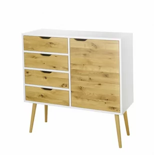 Komoda na nóżkach w stylu skandynawskim BOX 4-szuflady, biały z drewnem - Komody - miniaturka - grafika 1