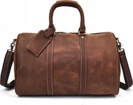 Teczki i aktówki - Duża męska torba podróżna pojemna na ramię skórzana skóra vintage brązowa - miniaturka - grafika 1