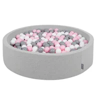 Suche baseny - KiddyMoon, suchy basen okrągły z piłeczkami 7cm 120x30 jasnoszary: biały-szary-pudrowy róż 120x30/200piłek - miniaturka - grafika 1