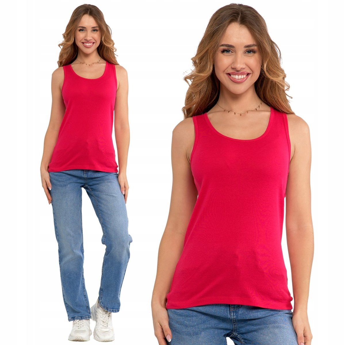 Koszulka Damska Tank-Top Bawełniana Na Ramiączkach Klasyczna Moraj 4Xl Fuchsia