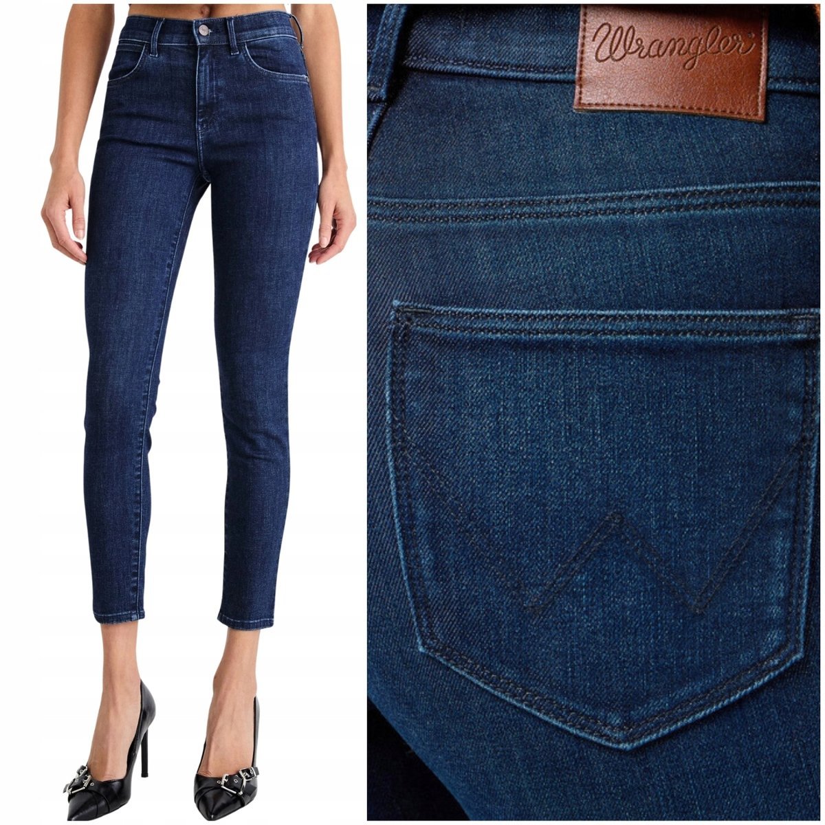 Wrangler HIGH SKINNY Coal wysokie damskie spodnie jeansowe rurki W28 L32