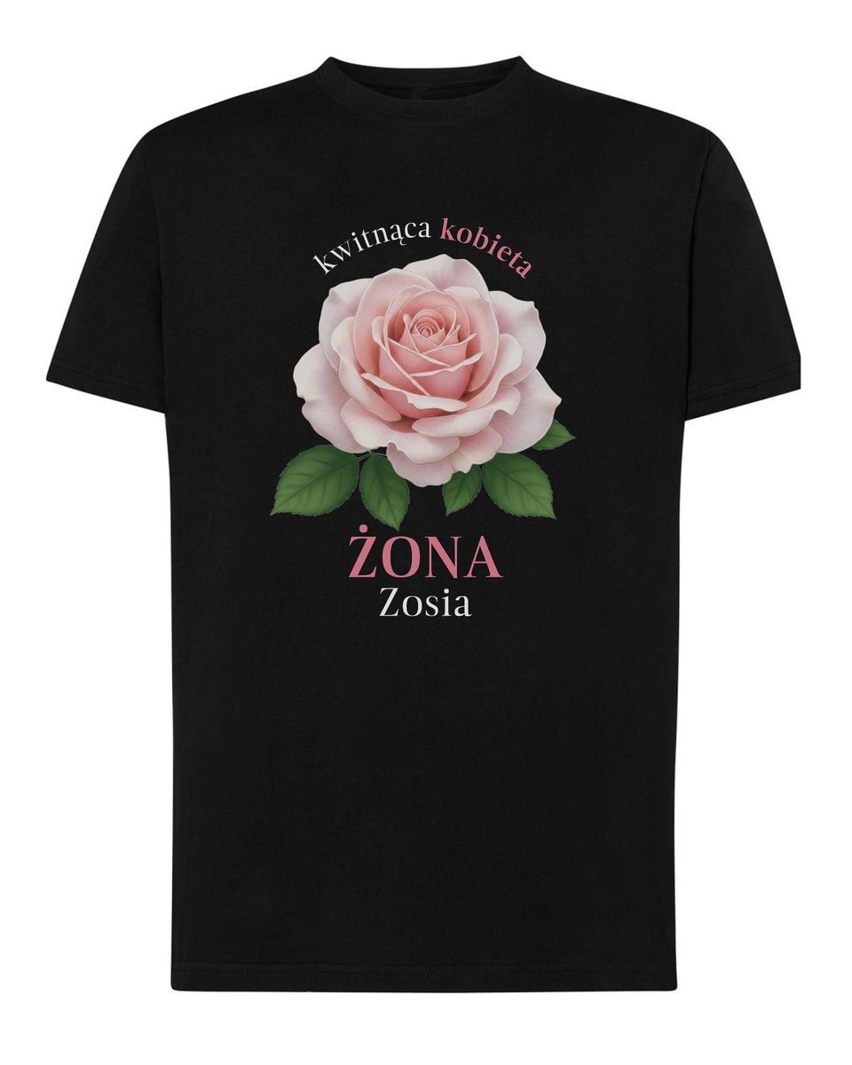 Koszulka Personalizowana Dzień Kobiet Kwiat dla Mamy Babci Czarna S