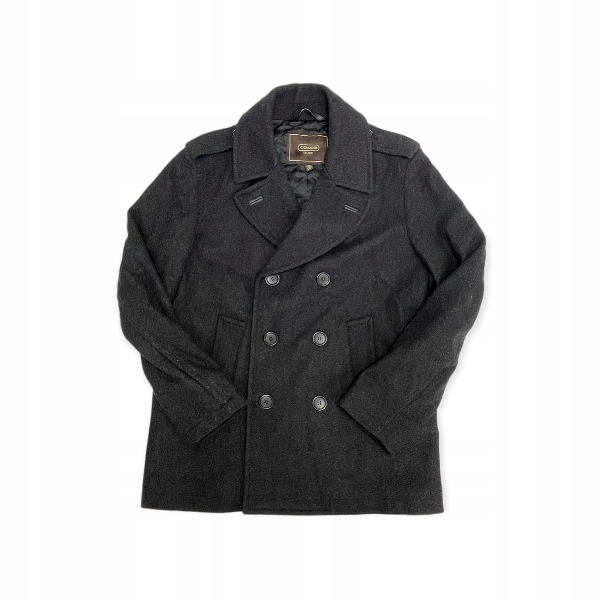 Ocieplany czarny męski płaszcz COACH M