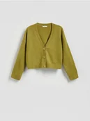 Swetry damskie - Reserved - Rozpinany kardigan - oliwkowy - miniaturka - grafika 1