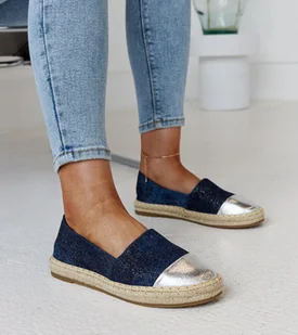 Granatowo-srebrne błyszczące espadryle Surana-37 - Espadryle damskie - miniaturka - grafika 1