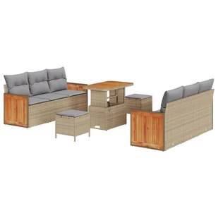 vidaXL Zestaw 9-częściowy sofy ogrodowej z poduszkami w beżowym technorattanie i akacji, vidaXL Sofa ogrodowa 2-osobowa z poduszkami w beżowym techn.. - Sofy ogrodowe - miniaturka - grafika 1