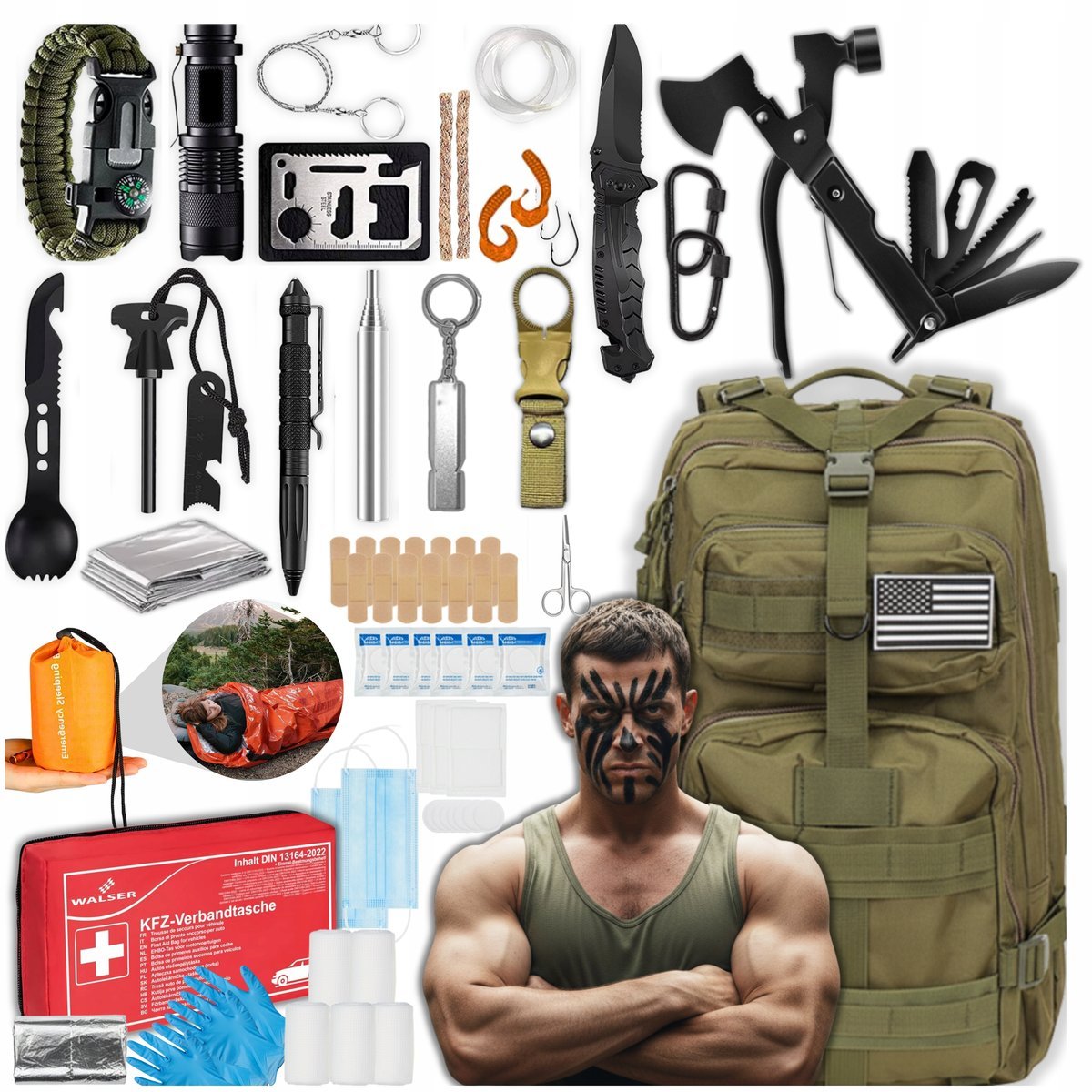 Zestaw Awaryjny Ewakuacyjny Plecak z Wyposażeniem Survivalowy XL Apteczka