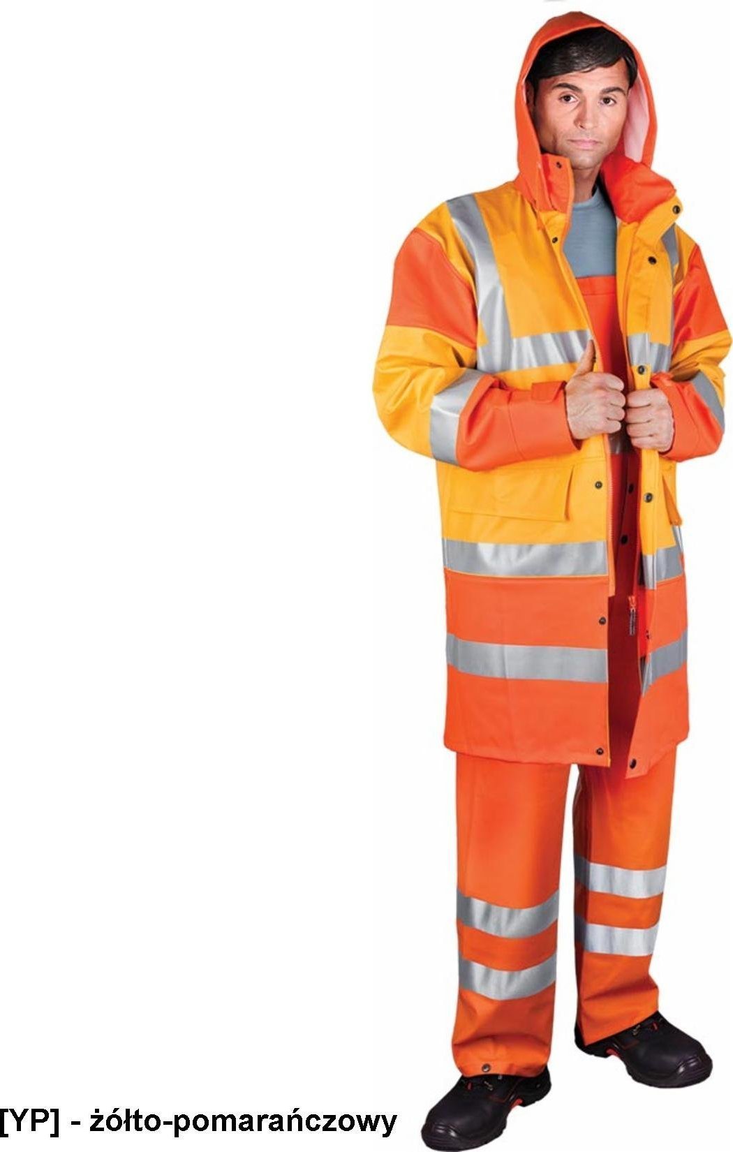 R.E.I.S. PPDPU-STR - Wysokiej jakości płaszcz przeciwdeszczowy z elastycznego materiału o wysokiej wytrzymałości z pasami odblaskowymi L