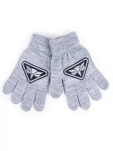 Rękawiczki Chłopięce Pięciopalczaste Szare Z Aplikacją 16 Cm Yoclub - Rękawiczki dla dzieci - miniaturka - grafika 1