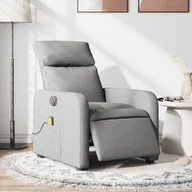 Fotele - vidaXL Rozkładany fotel masujący, elektryczny, jasnoszary, tkanina - miniaturka - grafika 1