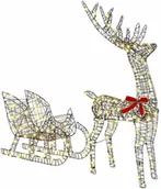 Ozdoby bożonarodzeniowe - vidaXL Renifer ciągnący sanie Ciepła biel 70 x 26 x 128,5 cm rattan - miniaturka - grafika 1