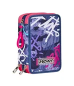 Plecaki szkolne i tornistry - Seven Piórnik z 3 przegródkami, fioletowy, potrójny schowek, w komplecie z ołówkami, markerami, kolorami, akcesoriami do plecaka, podstawowym, średnim, wyższym, dziewczęcym, Fioletowy, Szkolny - miniaturka - grafika 1