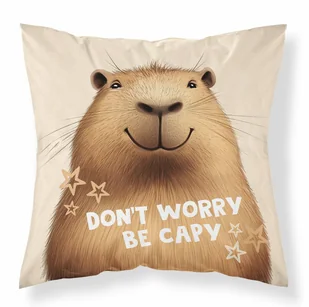 Poszewka 40x40 kapibara „Don’t worry be capy” poszewka 3D z motywem zwierzęcym - Fun Dreams - Pościel dla dzieci - miniaturka - grafika 1