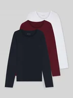 Piżamy męskie - Bluzka z długim rękawem o kroju regular fit z czystej bawełny w zestawie 3 szt. - miniaturka - grafika 1