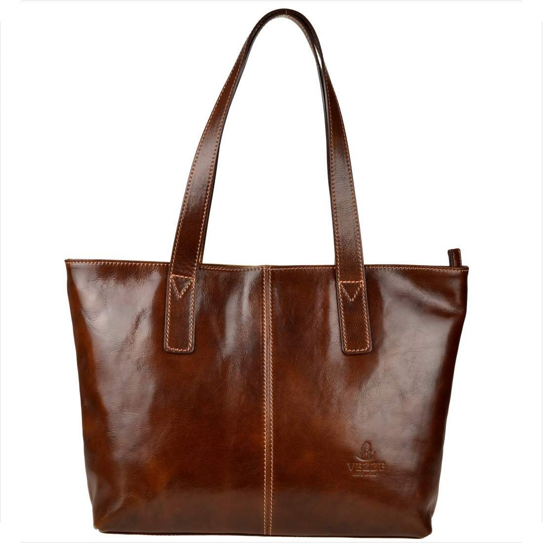 Torebka skórzana shopper XL brąz koniak VEZZE
