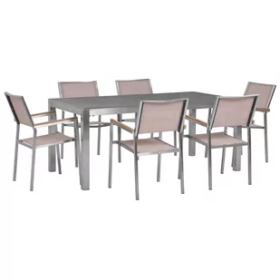 Beliani Zestaw ogrodowy stół granitowy szary i 6 krzeseł beżowych GROSSETO 35877 - Meble ogrodowe - miniaturka - grafika 1