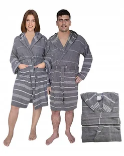 Szary lekki Szlafrok letni z kapturem Hammam UNISEX XL Bawełniany szlafrok - Piżamy damskie - miniaturka - grafika 1
