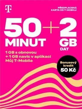 Czeska karta Sim Starter T-mobile Bez Rejestracji 50 min 1+1GB 50 Czk