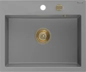 Zlewozmywaki - Mexen Oscar zlewozmywak granitowy 1-komorowy 580 x 490 mm, szary, syfon złoty - 6519581000-71-G - miniaturka - grafika 1