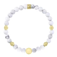 Bransolety męskie - Białe matowe koraliki howlitu i pozłacane charmsy męska bransoletka do grawerunku - Manoki - miniaturka - grafika 1