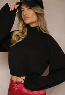 Bluzy damskie - Czarna Krótka Bluza ze Stójką Benola - miniaturka - grafika 1