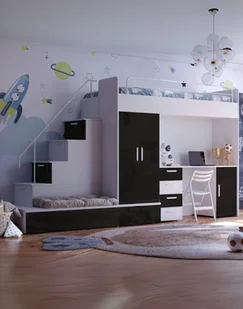 Meblościanka Raj 5 połysk - pokój dziecięcy, młodzieżowy z materacem i stelażem czarny - Krzesełka i taborety dla dzieci - miniaturka - grafika 1