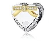 Charmsy - Rodowany srebrny charms do pandora serce heart kokarda prezent cyrkonie srebro 925 QS0076 - miniaturka - grafika 1