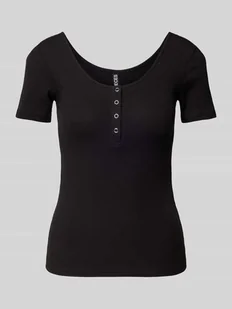 T-shirt o kroju slim fit z mieszanki bawełny z krótką listwą z zatrzaskami model ‘KITTE’ - Koszulki i topy damskie - miniaturka - grafika 1
