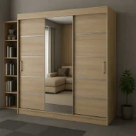 Szafy - Szafa Rio-3 Przesuwna 3-Drzwiowa, 180 Cm, Lustro, Biała, Sonoma, Wenge, Opcja Oświetlenia Led, Wybór Ilości Szuflad, Listwy Ozdobne - miniaturka - grafika 1