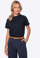 Koszulki i topy damskie - T-shirt damski z bawełny granatowy - miniaturka - grafika 1