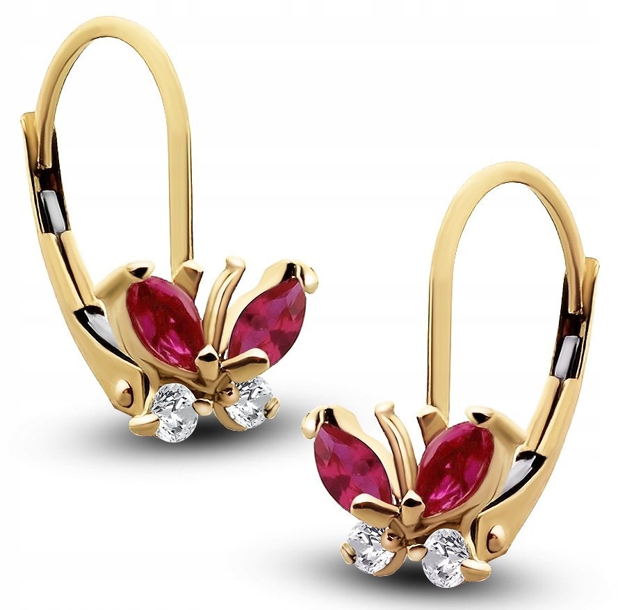 ZŁOTE KOLCZYKI MOTYLKI MOTYLE MOTYL CYRKONIE 333