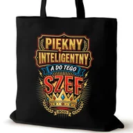 Torby i wózki na zakupy - Czarna torba bawełniana dla SZEFA na ramię przyjaciółki a do tego - miniaturka - grafika 1