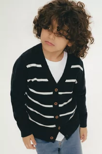 Swetry dla chłopców - Granatowy elegancki sweter dla chłopca w białe paski - grafika 1