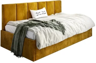 Łóżko młodzieżowe SORA 90x200 curry z tapicerowanym panelem i pojemnikiem na pościel MKPOL - Łóżka dla dzieci i młodzieży - miniaturka - grafika 1