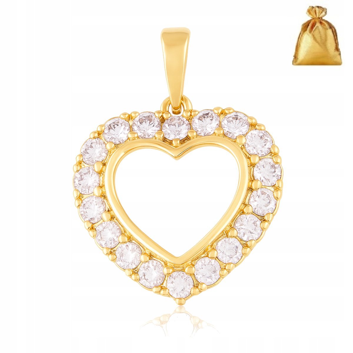 ZŁOTA ZAWIESZKA DAMSKA ZE STALI CHIRURGICZNEJ PIĘKNE SERCE Z CYRKONIAMI 18K