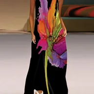 Sukienki - TEMU Elegancka i codzienna sukienka z dekoltem w serek i kolorowym nadrukiem kwiatów lotosu - miniaturka - grafika 1