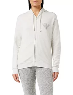 Emporio Armani Damska bluza z kapturem z zamkiem błyskawicznym Comfort Stretch Terry, kremowy melan?, XL - Bluzy damskie - miniaturka - grafika 1