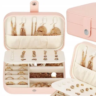 ﻿Szkatułka na biżuterię ekoskóra 16x11x5 cm różowy organizer z przegródkami - Biżuteria - akcesoria - miniaturka - grafika 1