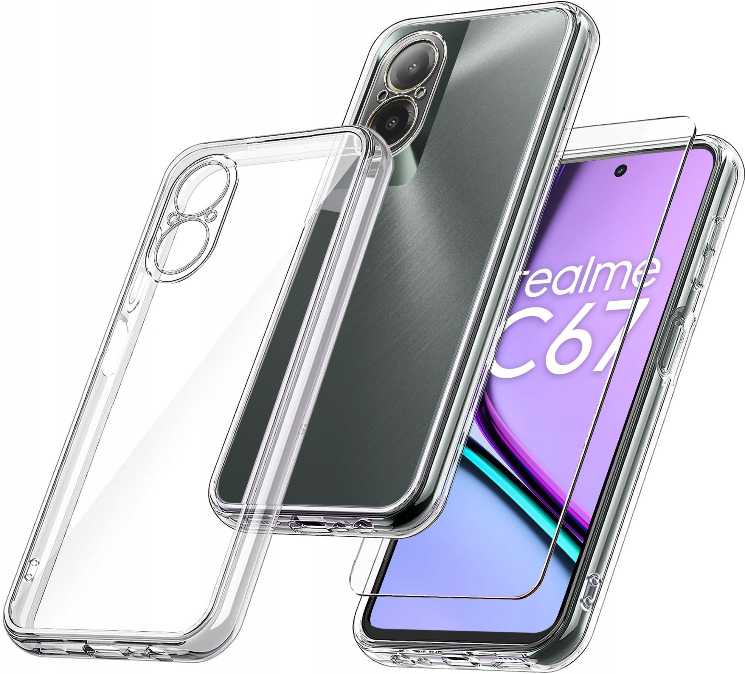 Etui do Realme C67 4G WZMACNIANE 360 CLEAR + Szkło OCHRONNE 9H